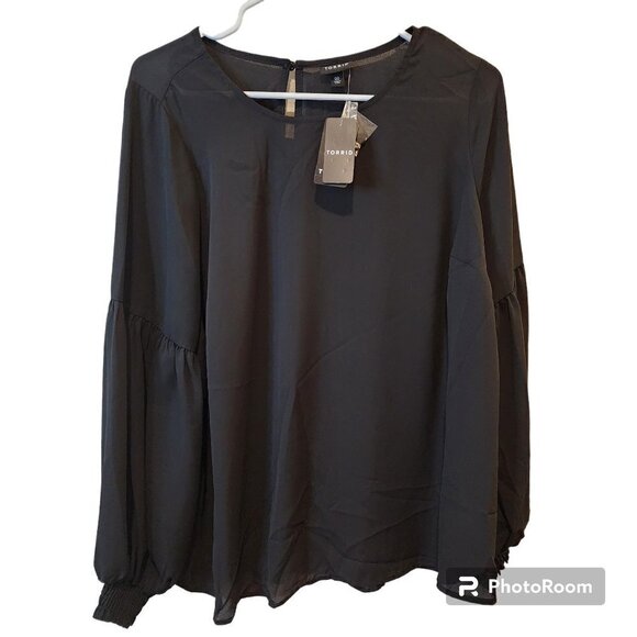 Torrid Georgette Blouson Sleeve Blouse Black Size 00 M L Work Business Casual - Picture 1 of 7